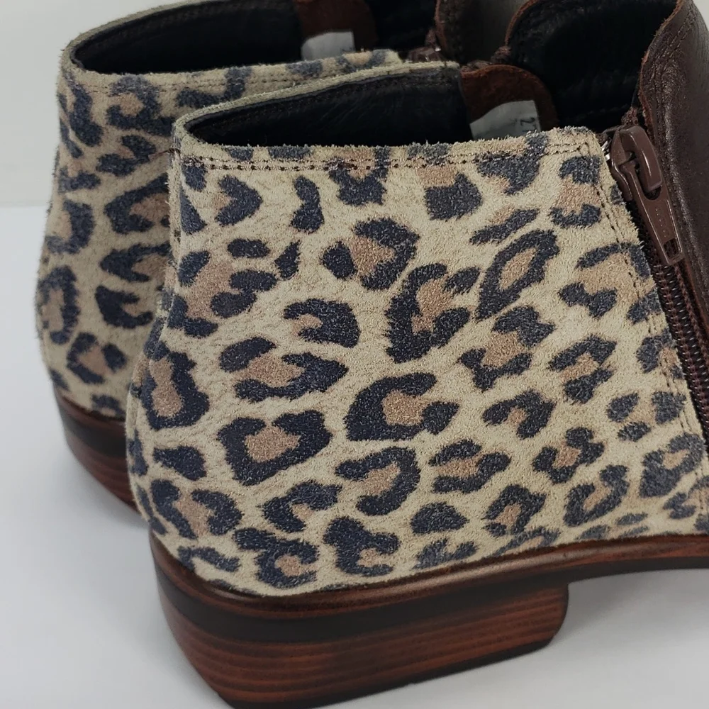 NAOT HELM BROWN LEATHER CHEETAH PRINT SUEDE SIDES ZIP BOOTIES WOMEN'S 42 L 11 - Picture 6 of 11